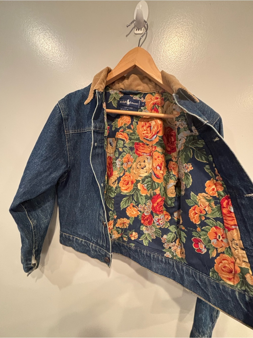 Ralph Lauren Blue Label Floral-Lined Jacket with Tan Corduroy Collar - Picture 2 of 8